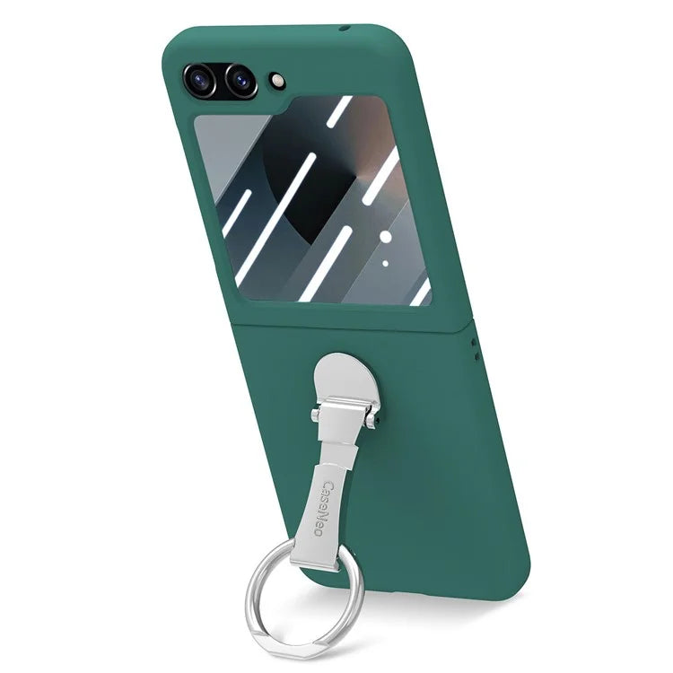 For Samsung Galaxy Z Flip6 5G Case Ring Kickstand PC Phone Cover with Tempered Glass Rear Screen Film