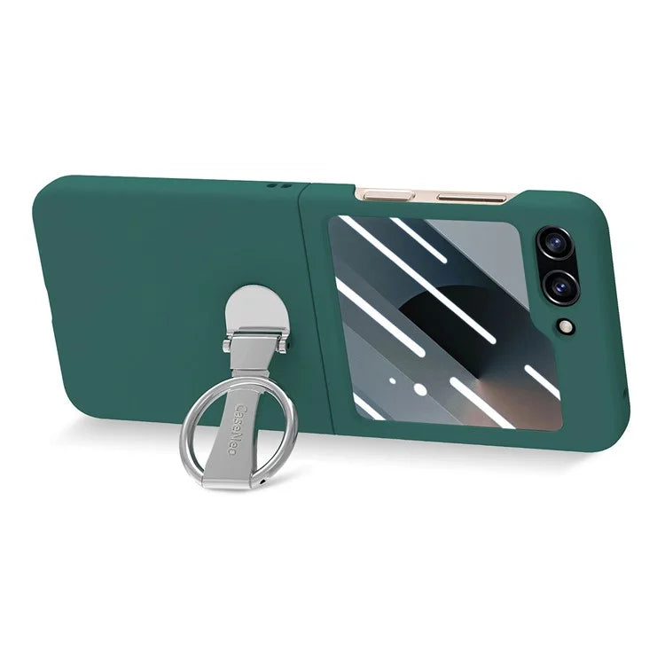 For Samsung Galaxy Z Flip6 5G Case Ring Kickstand PC Phone Cover with Tempered Glass Rear Screen Film