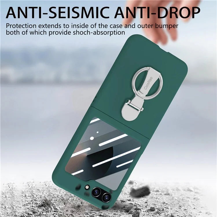 For Samsung Galaxy Z Flip6 5G Case Ring Kickstand PC Phone Cover with Tempered Glass Rear Screen Film