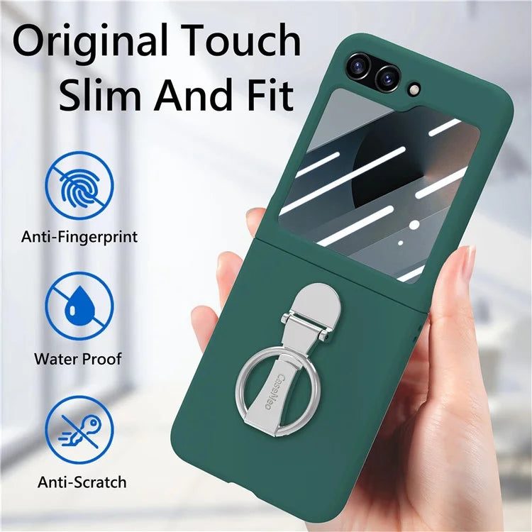 For Samsung Galaxy Z Flip6 5G Case Ring Kickstand PC Phone Cover with Tempered Glass Rear Screen Film