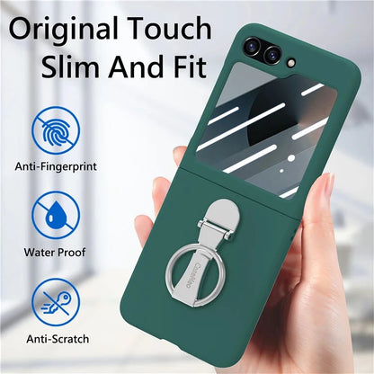 For Samsung Galaxy Z Flip6 5G Case Ring Kickstand PC Phone Cover with Tempered Glass Rear Screen Film
