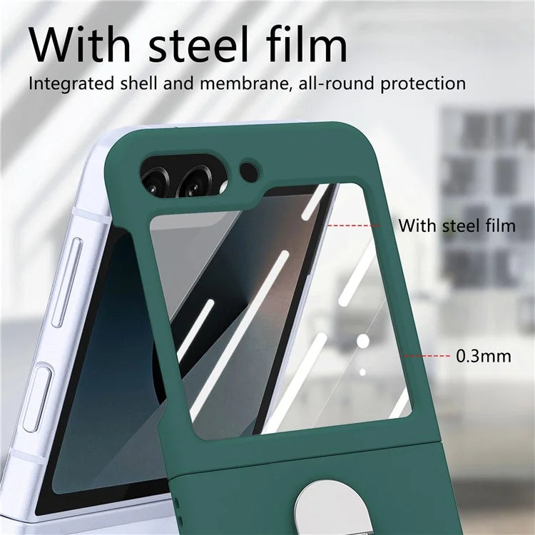 For Samsung Galaxy Z Flip6 5G Case Ring Kickstand PC Phone Cover with Tempered Glass Rear Screen Film