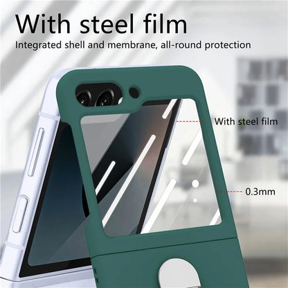 For Samsung Galaxy Z Flip6 5G Case Ring Kickstand PC Phone Cover with Tempered Glass Rear Screen Film