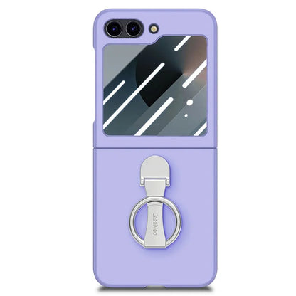 For Samsung Galaxy Z Flip6 5G Case Ring Kickstand PC Phone Cover with Tempered Glass Rear Screen Film