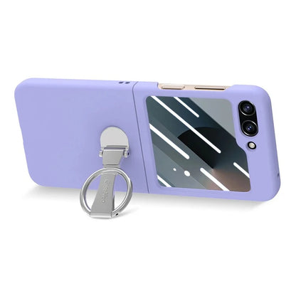 For Samsung Galaxy Z Flip6 5G Case Ring Kickstand PC Phone Cover with Tempered Glass Rear Screen Film