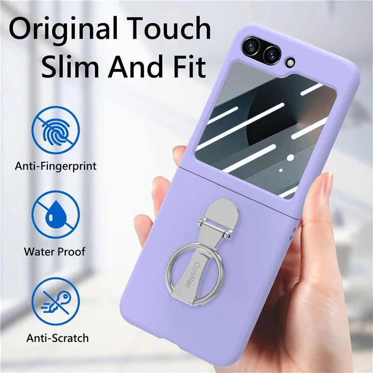 For Samsung Galaxy Z Flip6 5G Case Ring Kickstand PC Phone Cover with Tempered Glass Rear Screen Film