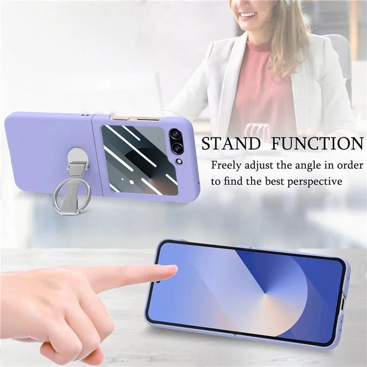 For Samsung Galaxy Z Flip6 5G Case Ring Kickstand PC Phone Cover with Tempered Glass Rear Screen Film