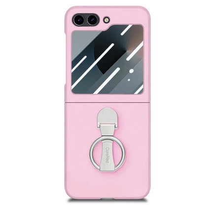 For Samsung Galaxy Z Flip6 5G Case Ring Kickstand PC Phone Cover with Tempered Glass Rear Screen Film