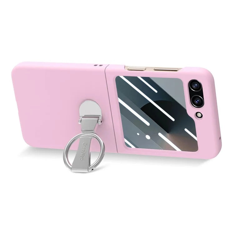 For Samsung Galaxy Z Flip6 5G Case Ring Kickstand PC Phone Cover with Tempered Glass Rear Screen Film