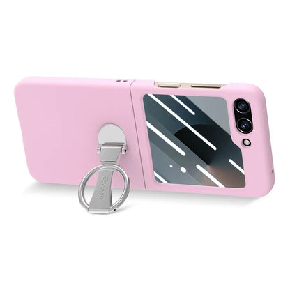 For Samsung Galaxy Z Flip6 5G Case Ring Kickstand PC Phone Cover with Tempered Glass Rear Screen Film