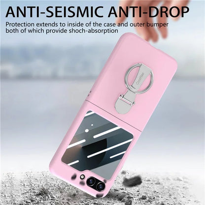 For Samsung Galaxy Z Flip6 5G Case Ring Kickstand PC Phone Cover with Tempered Glass Rear Screen Film