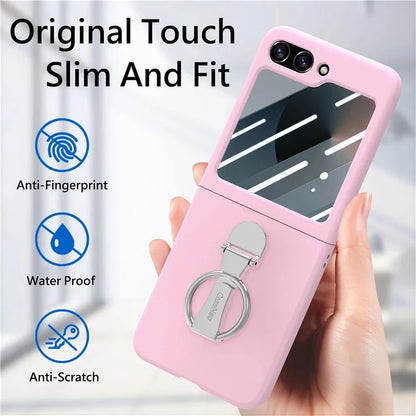 For Samsung Galaxy Z Flip6 5G Case Ring Kickstand PC Phone Cover with Tempered Glass Rear Screen Film