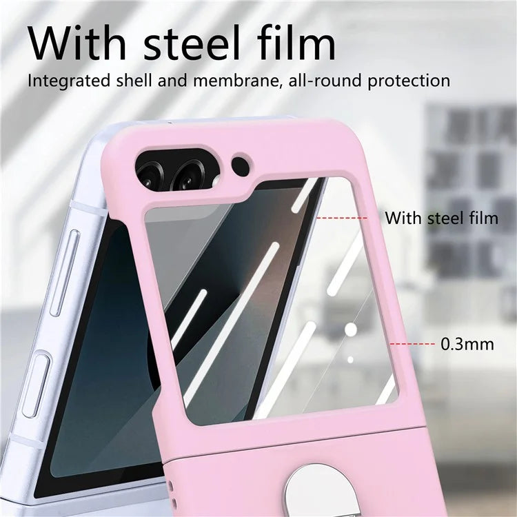 For Samsung Galaxy Z Flip6 5G Case Ring Kickstand PC Phone Cover with Tempered Glass Rear Screen Film
