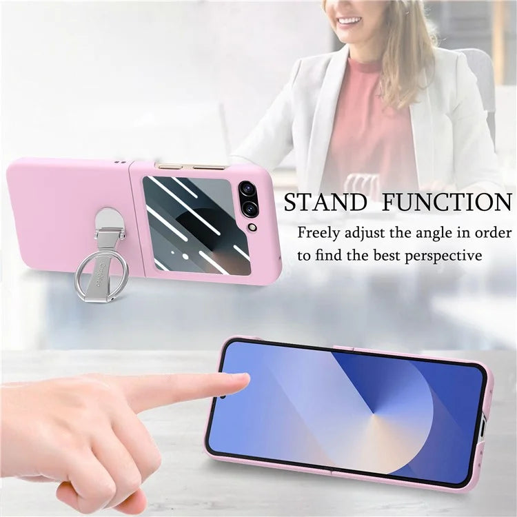 For Samsung Galaxy Z Flip6 5G Case Ring Kickstand PC Phone Cover with Tempered Glass Rear Screen Film