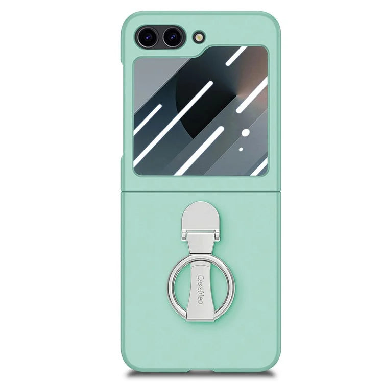 For Samsung Galaxy Z Flip6 5G Case Ring Kickstand PC Phone Cover with Tempered Glass Rear Screen Film