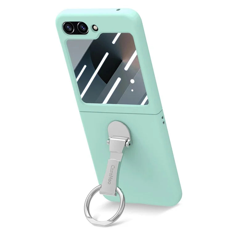 For Samsung Galaxy Z Flip6 5G Case Ring Kickstand PC Phone Cover with Tempered Glass Rear Screen Film