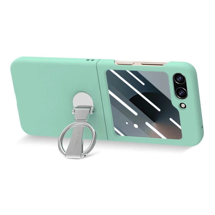 For Samsung Galaxy Z Flip6 5G Case Ring Kickstand PC Phone Cover with Tempered Glass Rear Screen Film