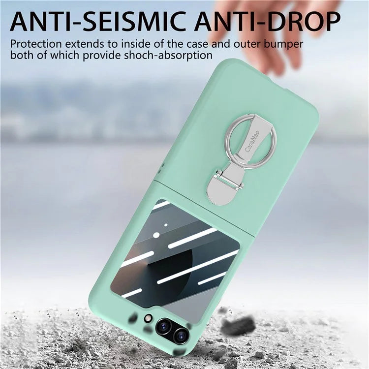 For Samsung Galaxy Z Flip6 5G Case Ring Kickstand PC Phone Cover with Tempered Glass Rear Screen Film