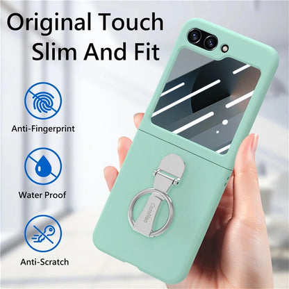 For Samsung Galaxy Z Flip6 5G Case Ring Kickstand PC Phone Cover with Tempered Glass Rear Screen Film