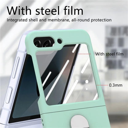 For Samsung Galaxy Z Flip6 5G Case Ring Kickstand PC Phone Cover with Tempered Glass Rear Screen Film
