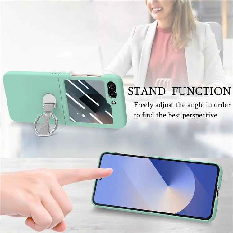 For Samsung Galaxy Z Flip6 5G Case Ring Kickstand PC Phone Cover with Tempered Glass Rear Screen Film