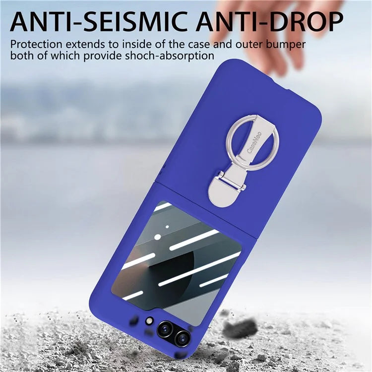 For Samsung Galaxy Z Flip6 5G Case Ring Kickstand PC Phone Cover with Tempered Glass Rear Screen Film