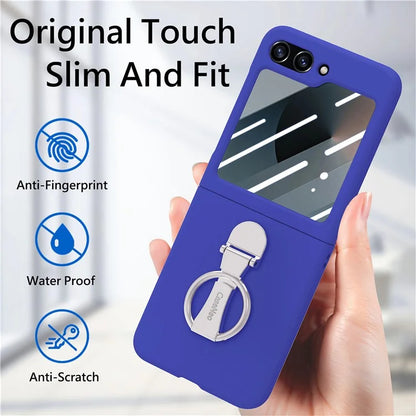 For Samsung Galaxy Z Flip6 5G Case Ring Kickstand PC Phone Cover with Tempered Glass Rear Screen Film