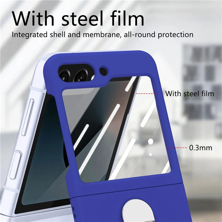 For Samsung Galaxy Z Flip6 5G Case Ring Kickstand PC Phone Cover with Tempered Glass Rear Screen Film