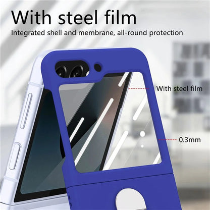 For Samsung Galaxy Z Flip6 5G Case Ring Kickstand PC Phone Cover with Tempered Glass Rear Screen Film