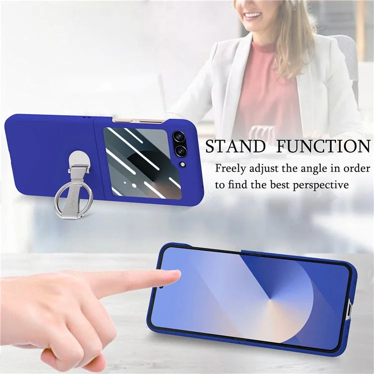 For Samsung Galaxy Z Flip6 5G Case Ring Kickstand PC Phone Cover with Tempered Glass Rear Screen Film
