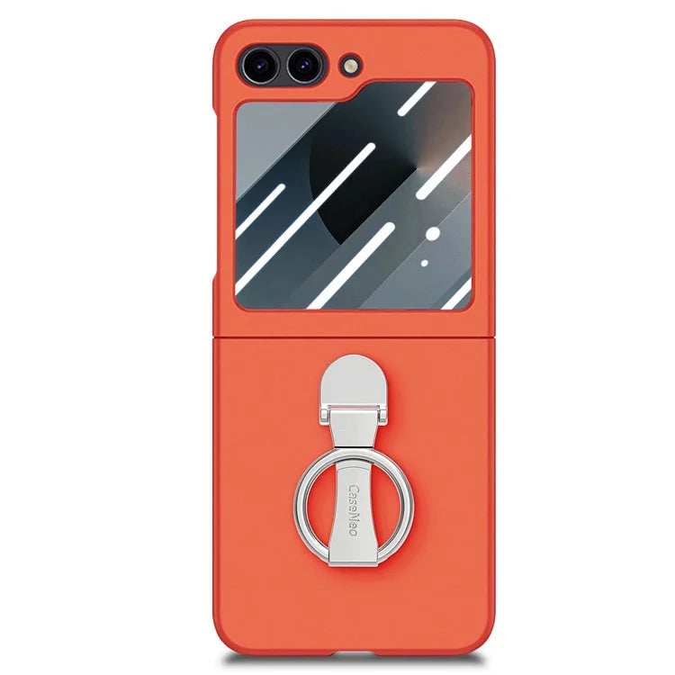 For Samsung Galaxy Z Flip6 5G Case Ring Kickstand PC Phone Cover with Tempered Glass Rear Screen Film