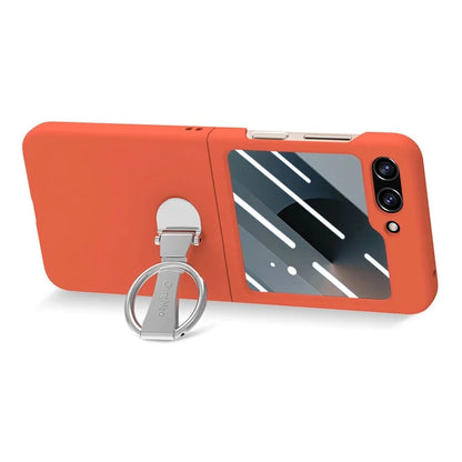 For Samsung Galaxy Z Flip6 5G Case Ring Kickstand PC Phone Cover with Tempered Glass Rear Screen Film