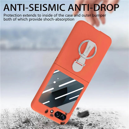 For Samsung Galaxy Z Flip6 5G Case Ring Kickstand PC Phone Cover with Tempered Glass Rear Screen Film