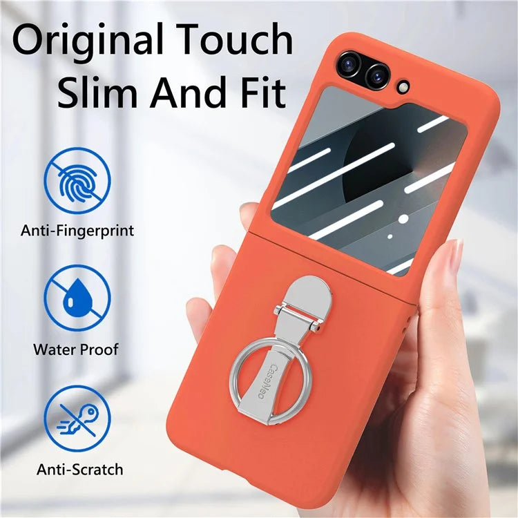 For Samsung Galaxy Z Flip6 5G Case Ring Kickstand PC Phone Cover with Tempered Glass Rear Screen Film