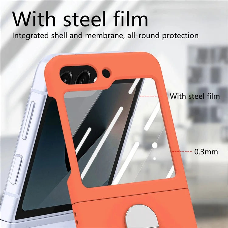 For Samsung Galaxy Z Flip6 5G Case Ring Kickstand PC Phone Cover with Tempered Glass Rear Screen Film