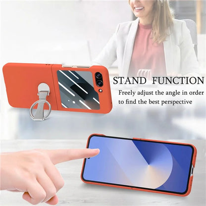 For Samsung Galaxy Z Flip6 5G Case Ring Kickstand PC Phone Cover with Tempered Glass Rear Screen Film