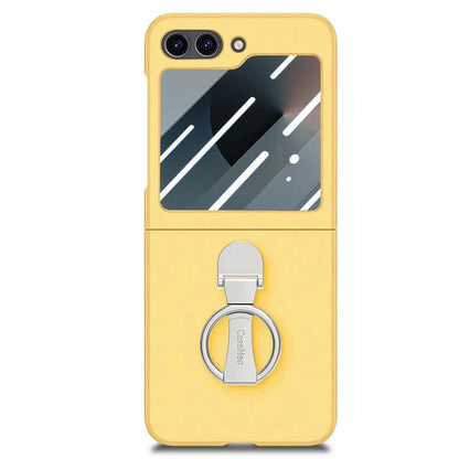 For Samsung Galaxy Z Flip6 5G Case Ring Kickstand PC Phone Cover with Tempered Glass Rear Screen Film