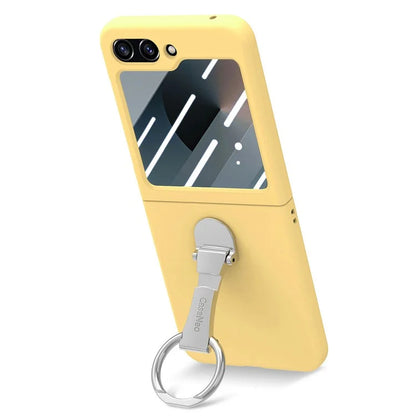 For Samsung Galaxy Z Flip6 5G Case Ring Kickstand PC Phone Cover with Tempered Glass Rear Screen Film