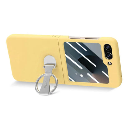For Samsung Galaxy Z Flip6 5G Case Ring Kickstand PC Phone Cover with Tempered Glass Rear Screen Film