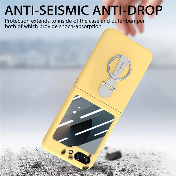 For Samsung Galaxy Z Flip6 5G Case Ring Kickstand PC Phone Cover with Tempered Glass Rear Screen Film