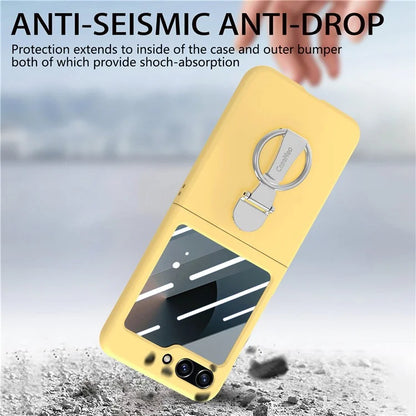 For Samsung Galaxy Z Flip6 5G Case Ring Kickstand PC Phone Cover with Tempered Glass Rear Screen Film