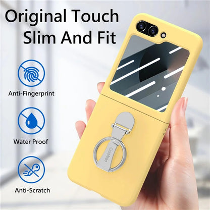 For Samsung Galaxy Z Flip6 5G Case Ring Kickstand PC Phone Cover with Tempered Glass Rear Screen Film