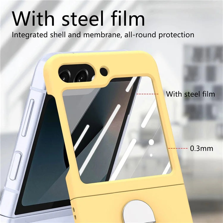 For Samsung Galaxy Z Flip6 5G Case Ring Kickstand PC Phone Cover with Tempered Glass Rear Screen Film