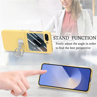 For Samsung Galaxy Z Flip6 5G Case Ring Kickstand PC Phone Cover with Tempered Glass Rear Screen Film
