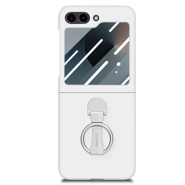 For Samsung Galaxy Z Flip6 5G Case Ring Kickstand PC Phone Cover with Tempered Glass Rear Screen Film
