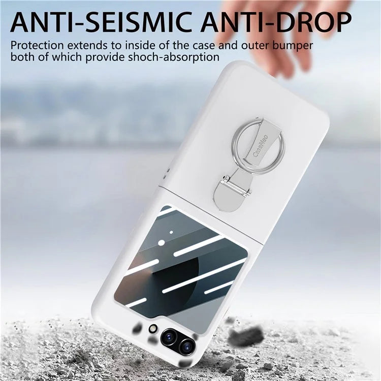 For Samsung Galaxy Z Flip6 5G Case Ring Kickstand PC Phone Cover with Tempered Glass Rear Screen Film