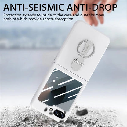 For Samsung Galaxy Z Flip6 5G Case Ring Kickstand PC Phone Cover with Tempered Glass Rear Screen Film