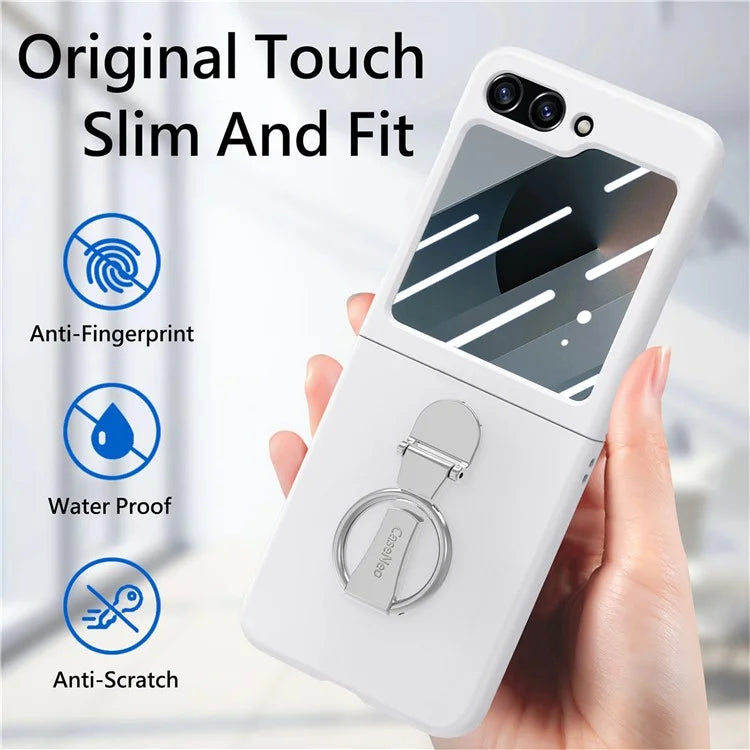 For Samsung Galaxy Z Flip6 5G Case Ring Kickstand PC Phone Cover with Tempered Glass Rear Screen Film