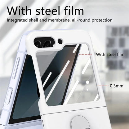 For Samsung Galaxy Z Flip6 5G Case Ring Kickstand PC Phone Cover with Tempered Glass Rear Screen Film