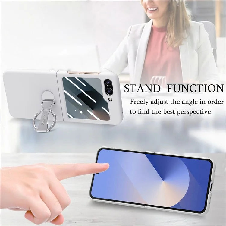 For Samsung Galaxy Z Flip6 5G Case Ring Kickstand PC Phone Cover with Tempered Glass Rear Screen Film